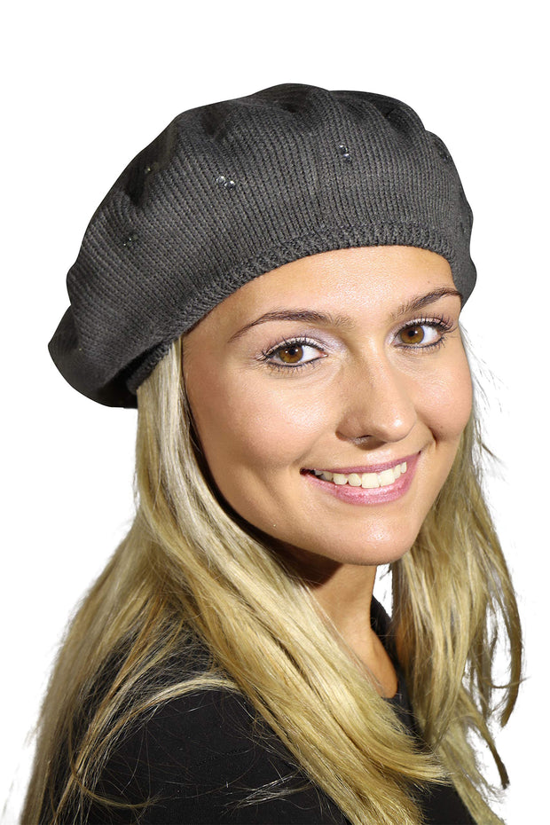 Beret / Snood with Clear Crystal Studs