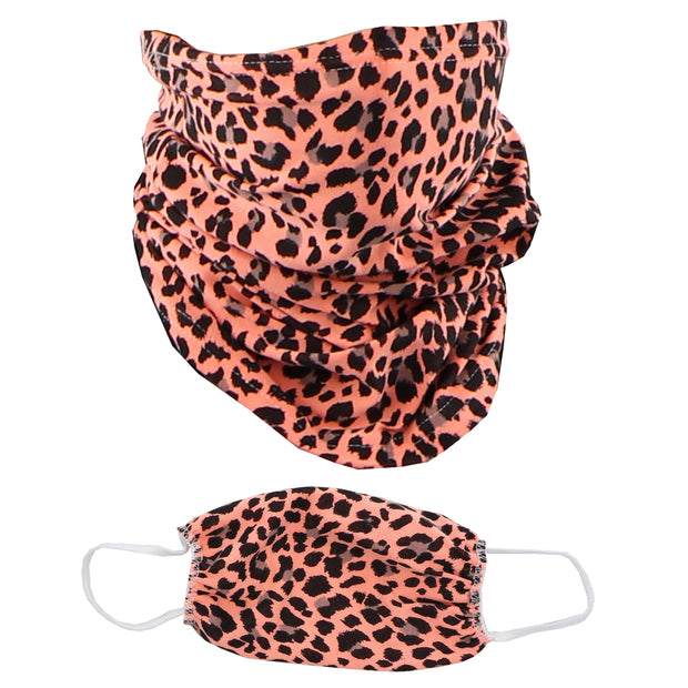 2 Ply Face Mask MADE IN USA Cotton Pattern Washable Masks and Neck Gaiter Matching Set (Pink Cheetah)