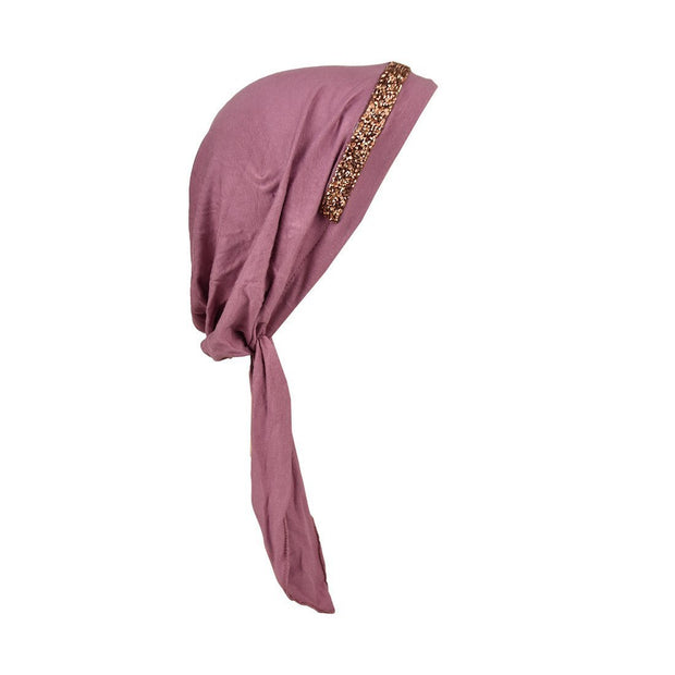 Pretied Headscarf Chemo Cap Modesty with Rose Gem Band