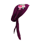 Pretied Headscarf Chemo Cap Modesty with Pink Flower Bouquet