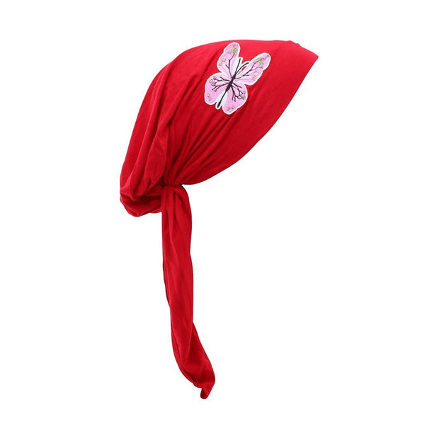 Sequin Butterfly Applique on Child's Pretied Head Scarf Cancer Cap