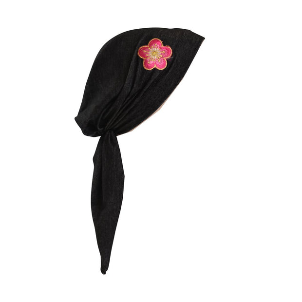 Pretied Headscarf Chemo Cap Modesty Scarf with Pink and Gold Flower