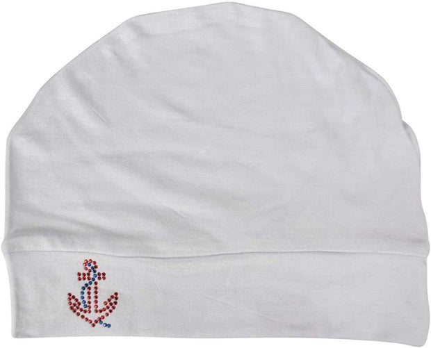 Sleep Cap / Wig Liner with Red Stud Anchor Applique