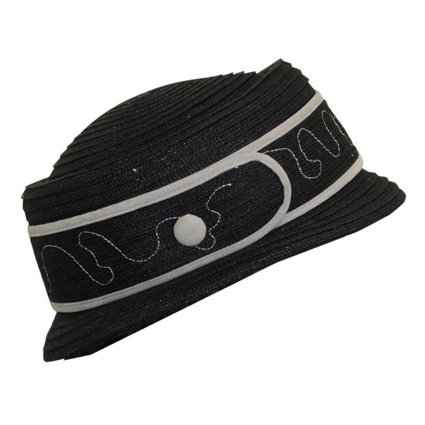 Black Fashion Hat with Buckle Applique