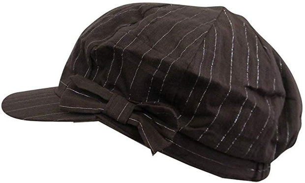 Brown Ladies Cap with Silver Lines and Bow on The Side