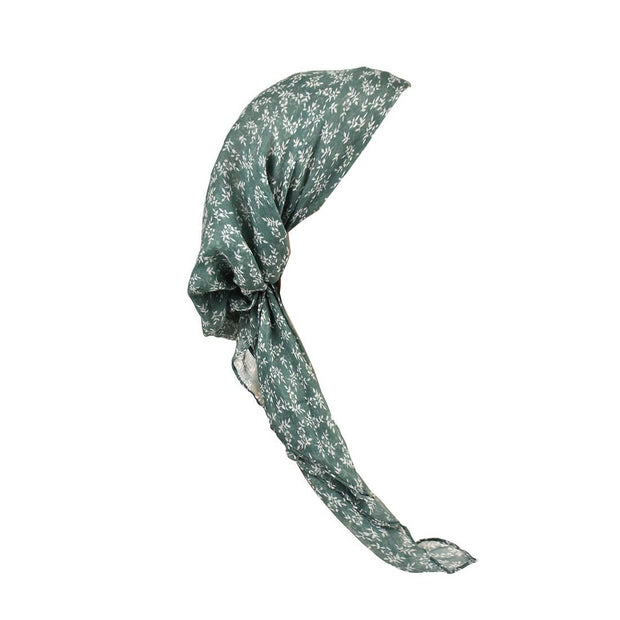 Pretied Tichel Chemo Headscarf with Small Flowers Green