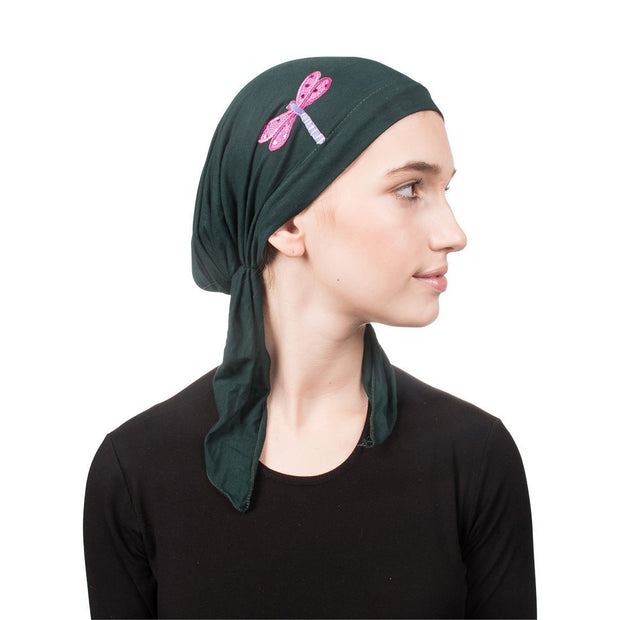 Pretied Head Scarf Sequin Dragonfly Modesty Chemo Cap