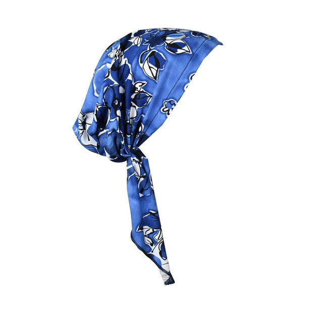 Printed Pre-Tied Headscarves Viscose Chemo Head Cover Cancer Headscarf Blue Flower