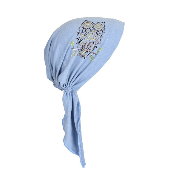 Kids Pretied Chemo Cap with Owl Applique