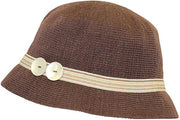 Brown Bucket Hat with Colorful Band and 2 Buttons Cloche Ladies Hat