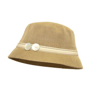 Brown Bucket Hat with Colorful Band and 2 Buttons Cloche Ladies Hat