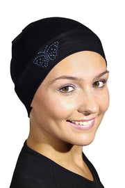 Landana Headscarves Blue Stud Butterfly Chemo Sleep Cap Beanie