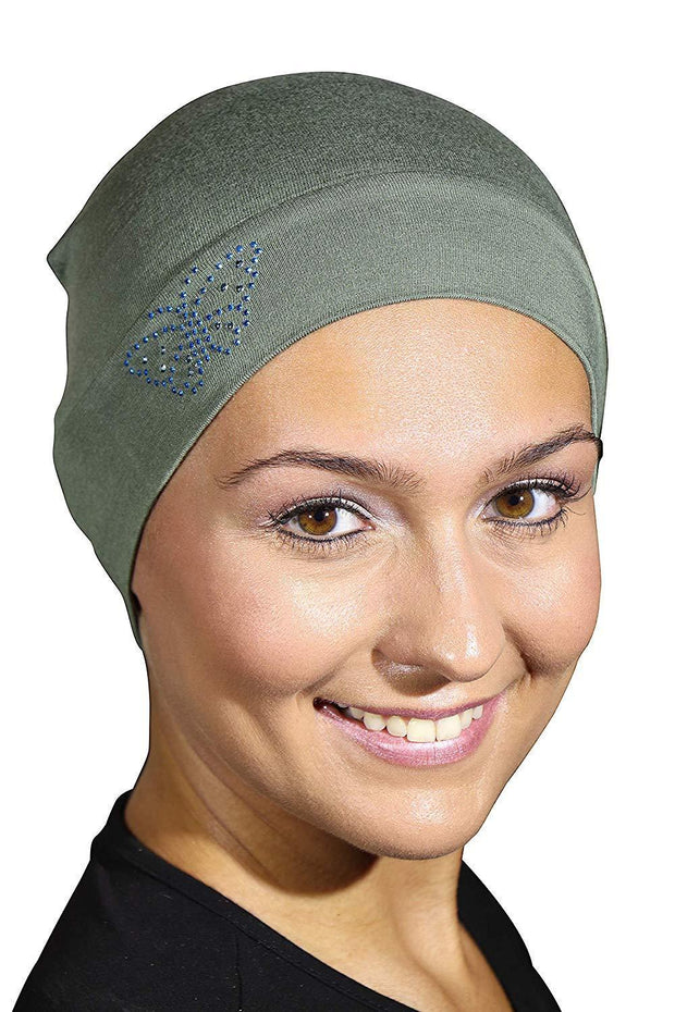 Landana Headscarves Blue Stud Butterfly Chemo Sleep Cap Beanie