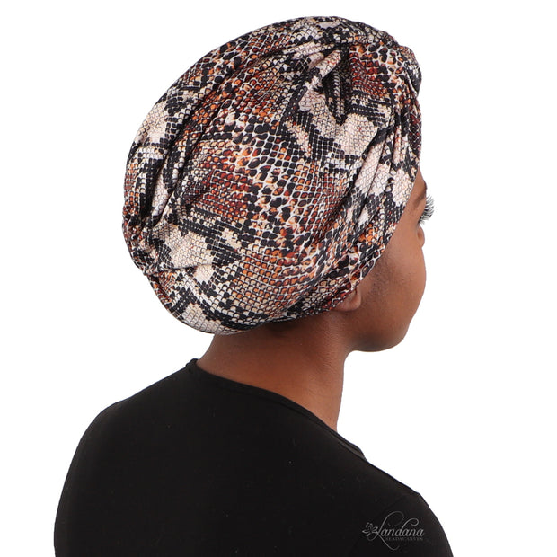 Brown Printed Turban with Twist Knot