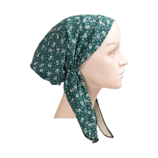 Cotton Soft Ladies Pre Tied Bandana Chemo Cap Headscarf Green and White