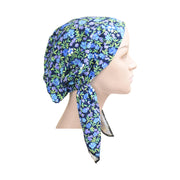Cotton Soft Ladies Pre Tied Bandana Chemo Cap Headscarf Navy and Blue