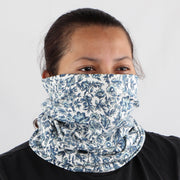 2 Ply Face Mask MADE IN USA Cotton Pattern Washable Masks and Neck Gaiter Matching Set (Blue Flowers)