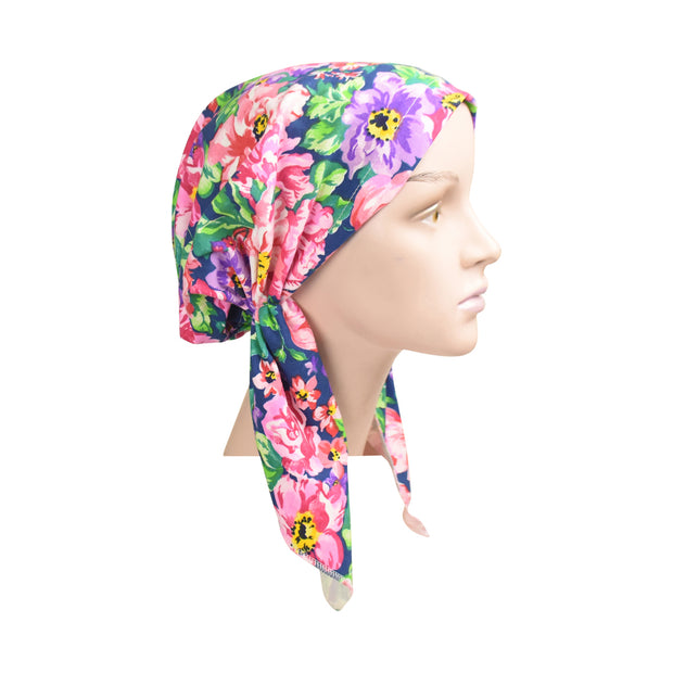 Cotton Soft Ladies Pre Tied Bandana Chemo Cap Headscarf Painted Floral