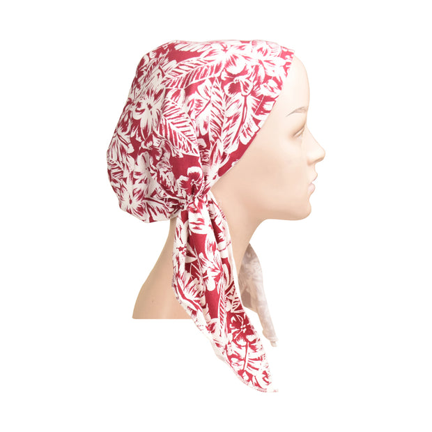 Cotton Soft Ladies Pre Tied Bandana Chemo Cap Headscarf Red With White