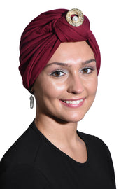 Ladies Headscarves Turban with Gold Pearl Circle