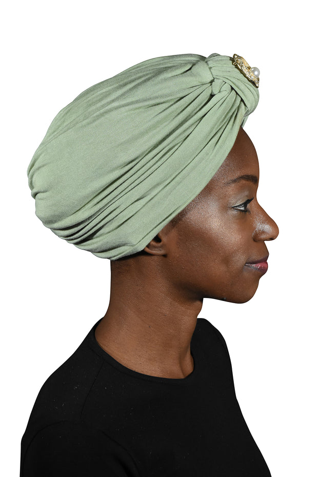 Ladies Headscarves Turban with Gold Pearl Circle