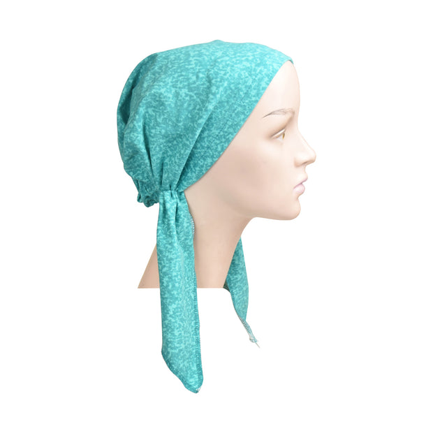 Cotton Soft Ladies Pre Tied Bandana Chemo Cap Headscarf Turquoise Marble